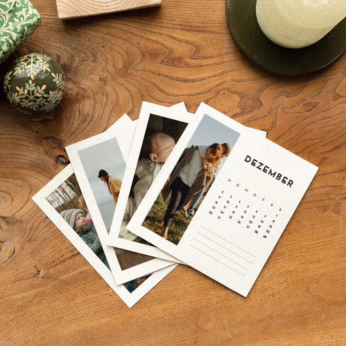 Tischkalender mit Holzfuß Weihnachtsstern