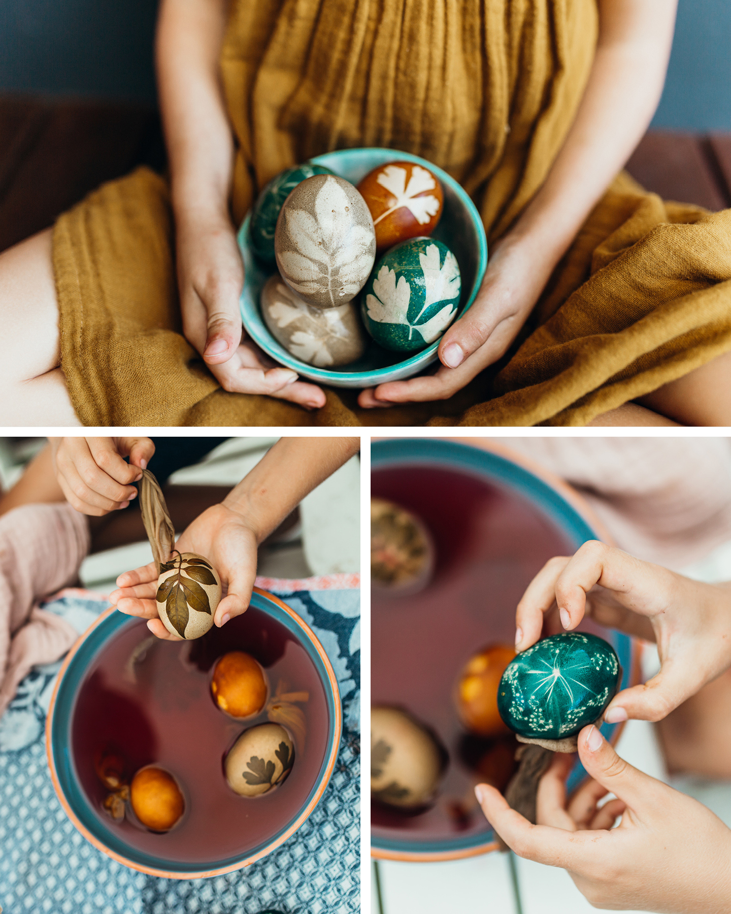 Ostereier werden mit natürlichen Farben in Orange & Blau eingefärbt zu Ostern.