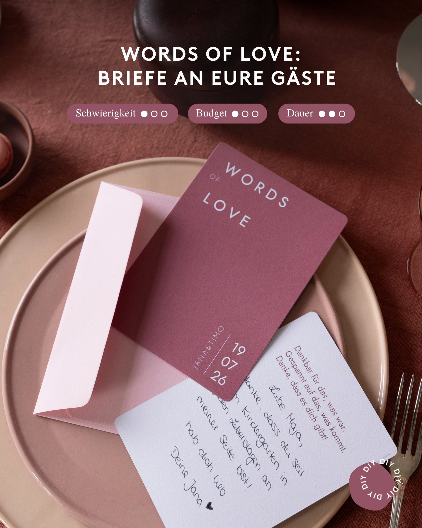 Give aways zur Hochzeit. Persönliche Briefe an die Gäste als Gastgeschenk zur Hochzeit. 